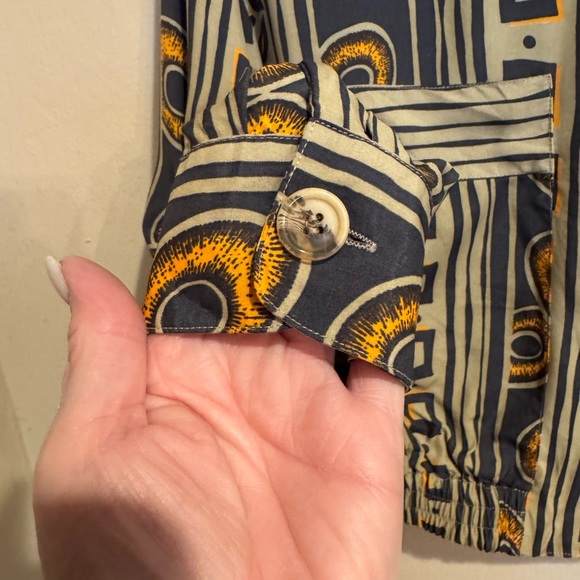 Vintage Tribal Geometric Bomber Jacket with Button Details, Partial Elastic Band - Picture 6 of 7